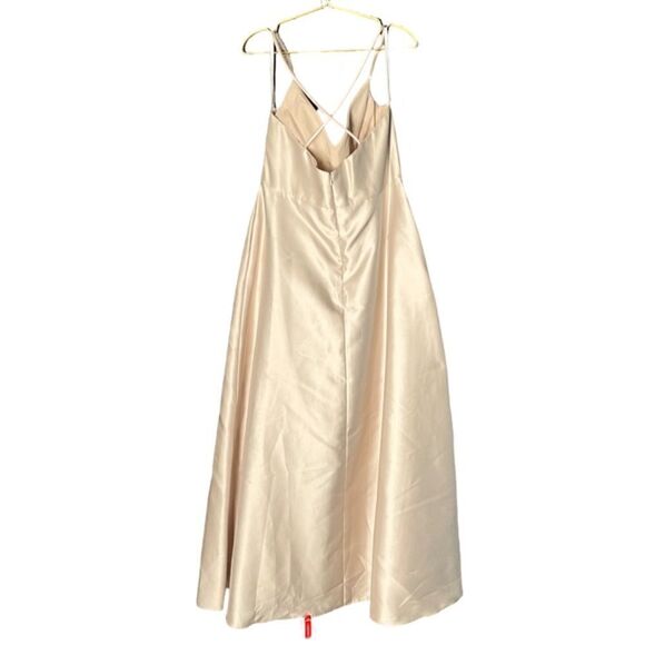 Alfred Sung V-Neck Full Skirt Satin Maxi Dress in Palomino. Size 16. NWT! - Picture 3 of 16
